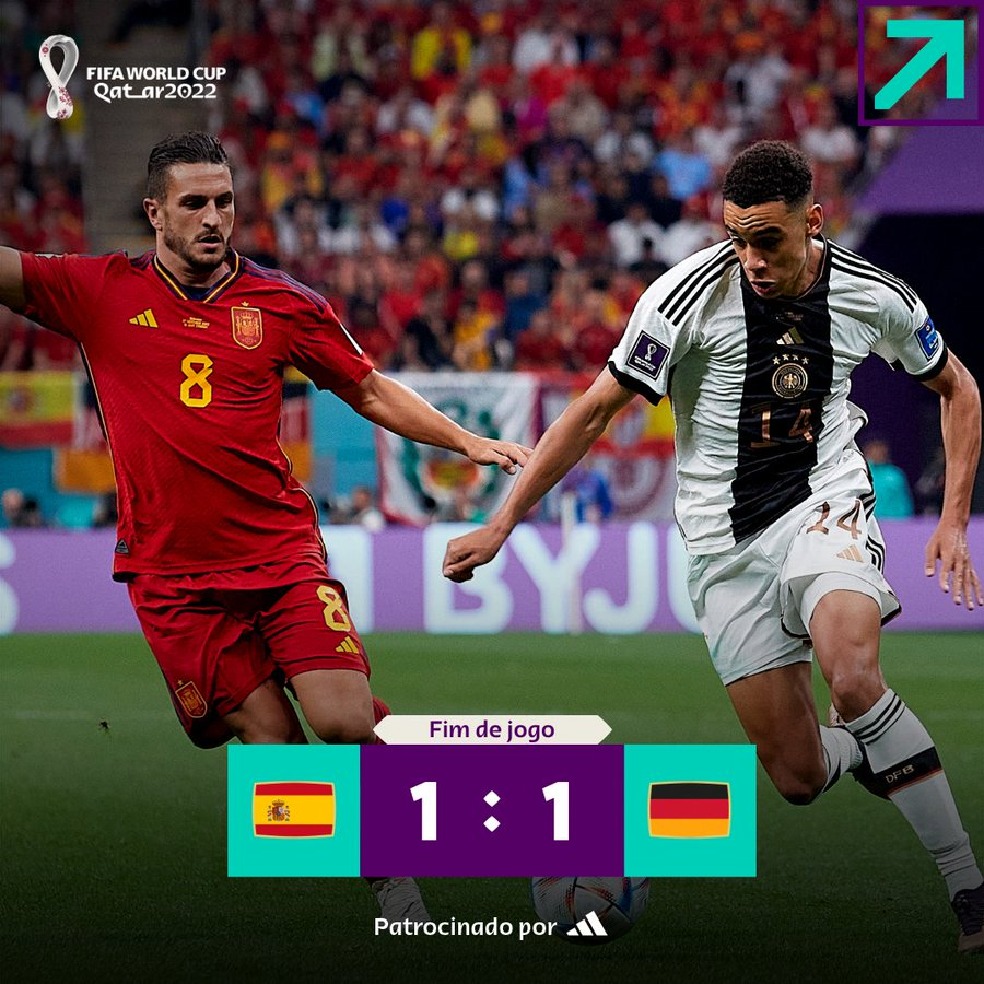 Alemanha arranca 1 a 1 com Espanha e segue viva no Grupo E da Copa